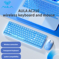 AULA-AC210ワイヤレスキーボードとマウスの組み合わせ,人間工学に基づいた接続,デスクトップ,ラップトップ用のマルチメディア機能,2.4g,透明