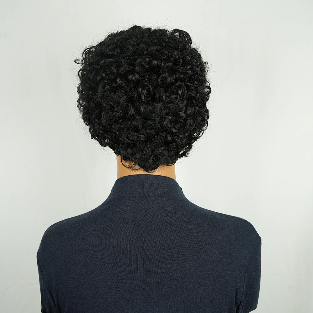 باروكة من شعر طبيعي برازيلي قصير مجعد قصير مع غرة منتفخة مسبقًا للنساء مصنوعة آليًا شعر بشري مجعد بوب #5