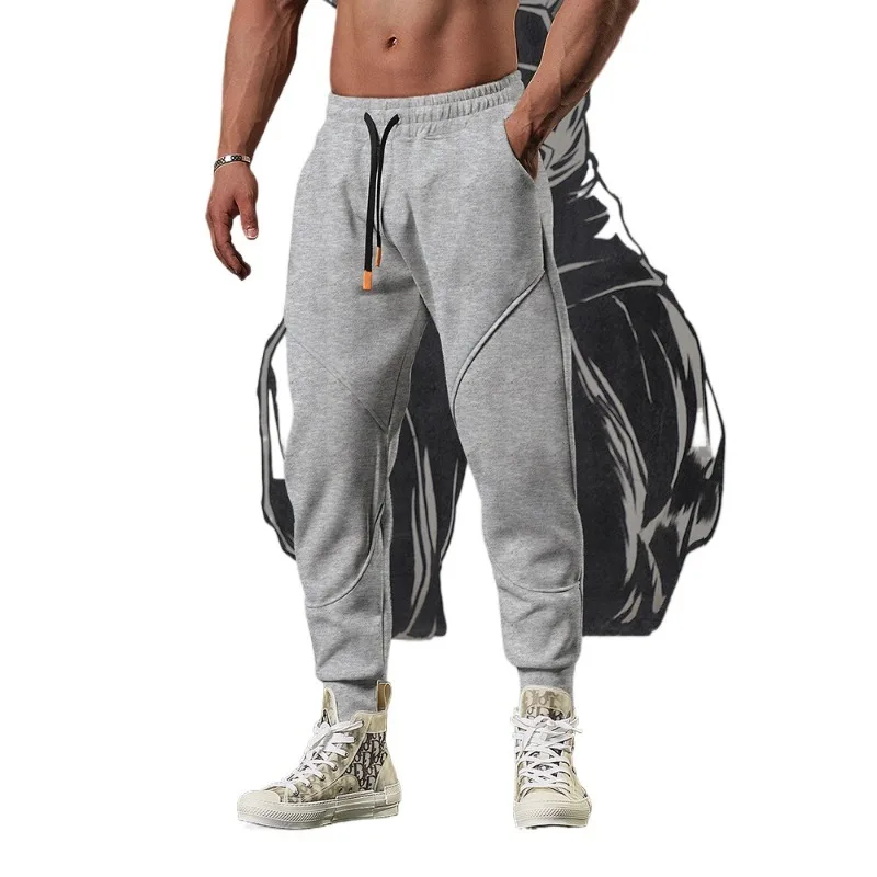 

Men's New Casual Fleece Fabric Spliced Leg Binding Cropped Pants for Sports Daily Outdoor Training Running and Long Pants