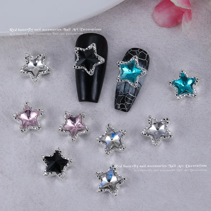 10PCS 3D Nail Art Decorations Stars Rhinestone Charms Supplies Luxury Alloy Parts For Manicure Deco Nails Decoration Accessories