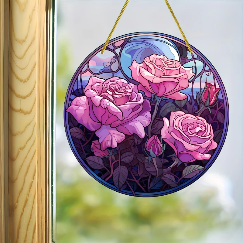 Acrylic Dyed Purple Rose with Two Sides Sun Catcher Window Decoration Gift Indoor Outdoo Home Decorative Shade Dyed Panel Decor