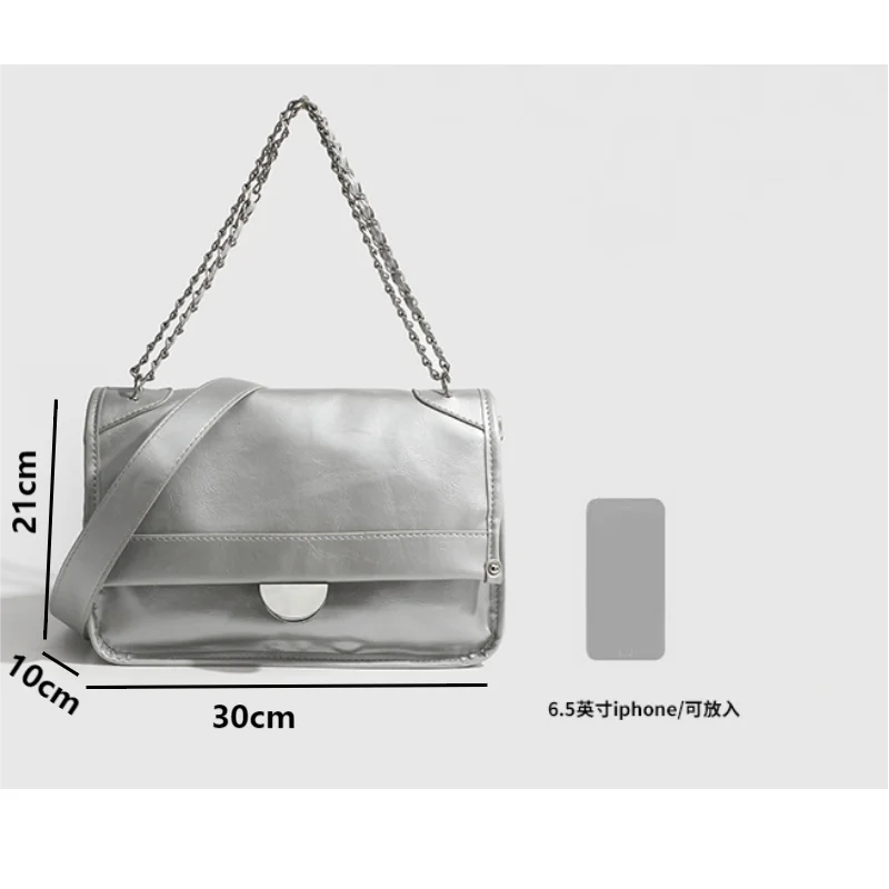 2024 Fashion Flap Black Underarm Shoulder Bags Luxury Women Silver Messenger Crossbody Bags Ladies Tote Bags Commuter Handbags