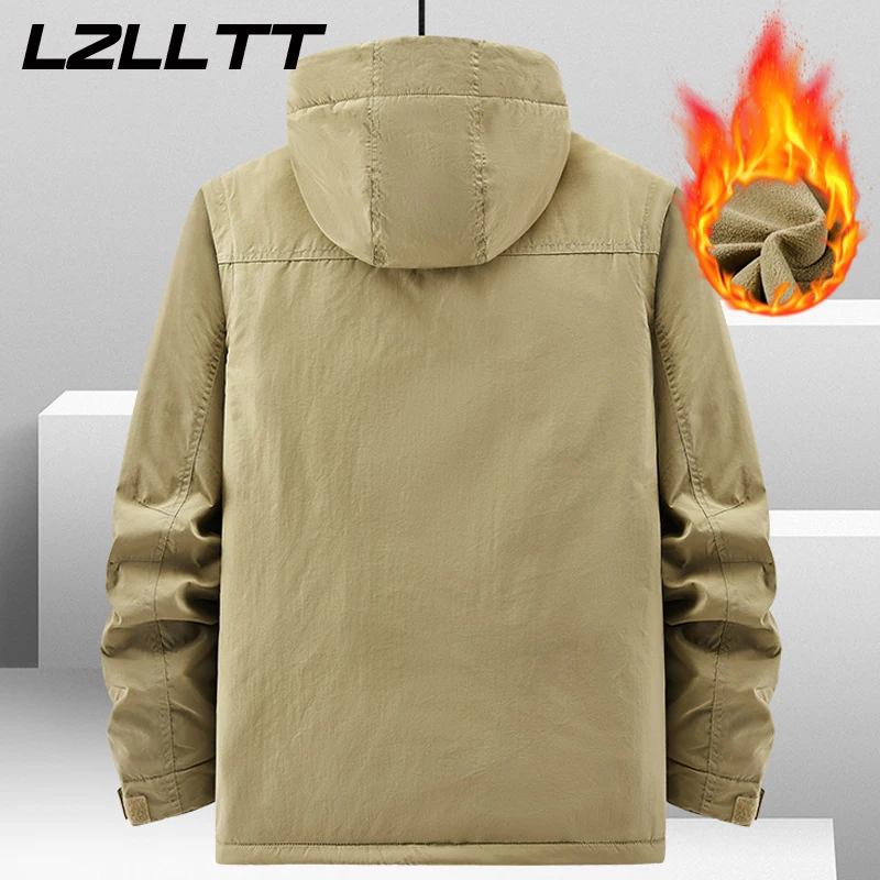 Winter Men Cargo Warm Jackets Men Fleece Thicken Embroidery Jackets Coats Men Autumn Outwear Detachable Hat Outfits Jackets Male