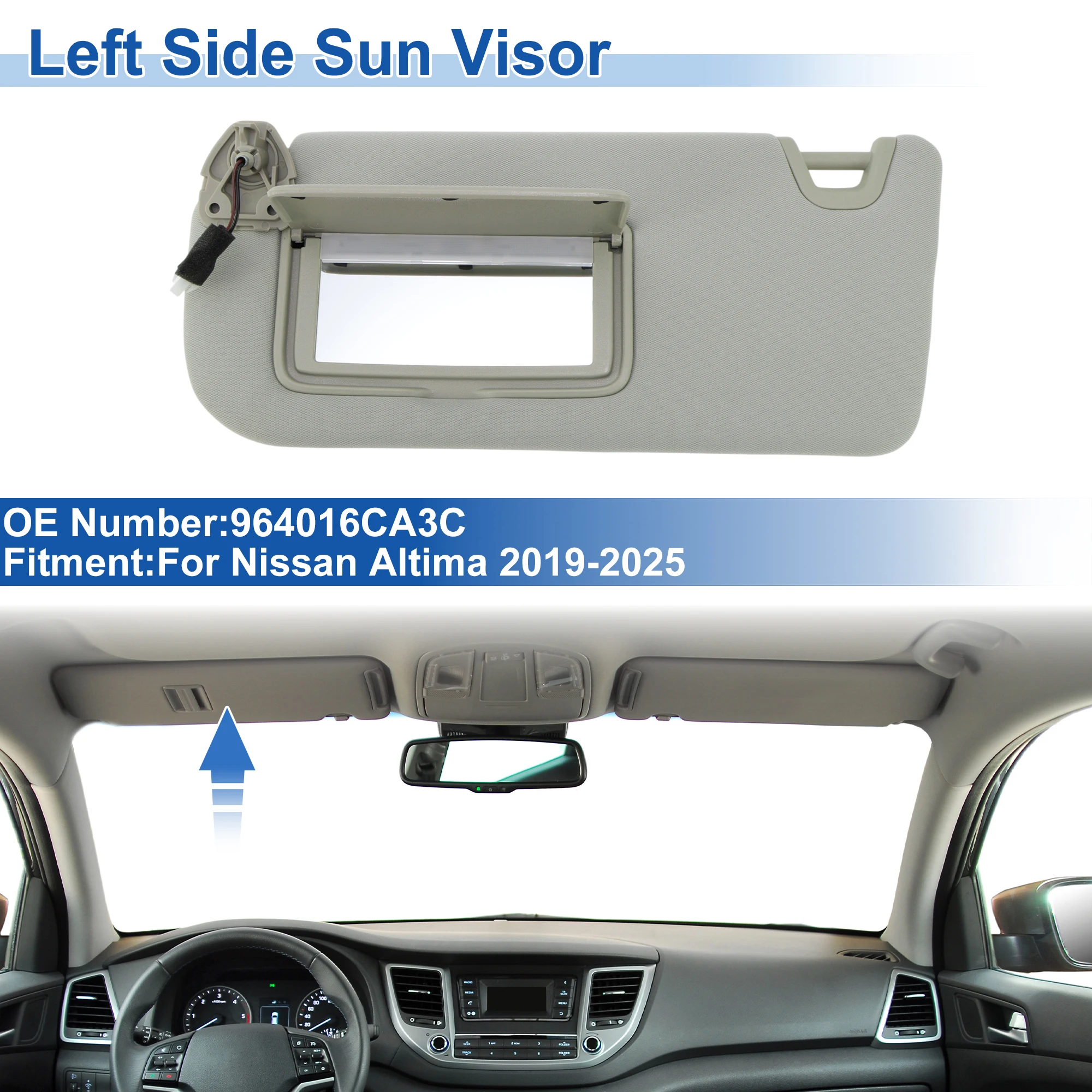

UXCELL левый солнцезащитный козырек для Nissan Altima 19-25, заменяет No 964016CA3C, серый