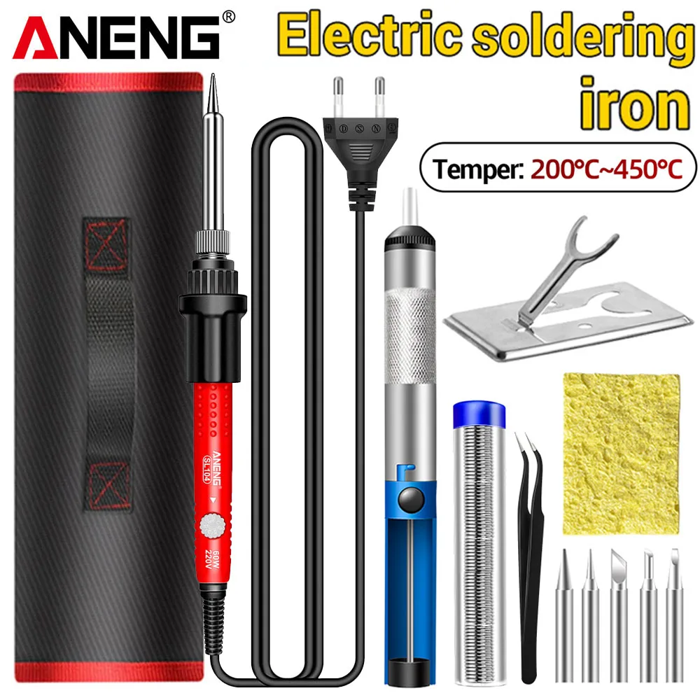 ANENG 60W Electric Soldering Iron SL104 Adjustment Temperature 200~450°C EU Plug Welding Iron DIY for Repairing Repair Tools Kit