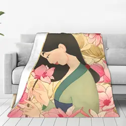 Mulan Princess Beaty Cartoon Knitted Blankets Cute Mushu Flannel Throw Blanket Bedroom Printed Lightweight Multifunction Quilt