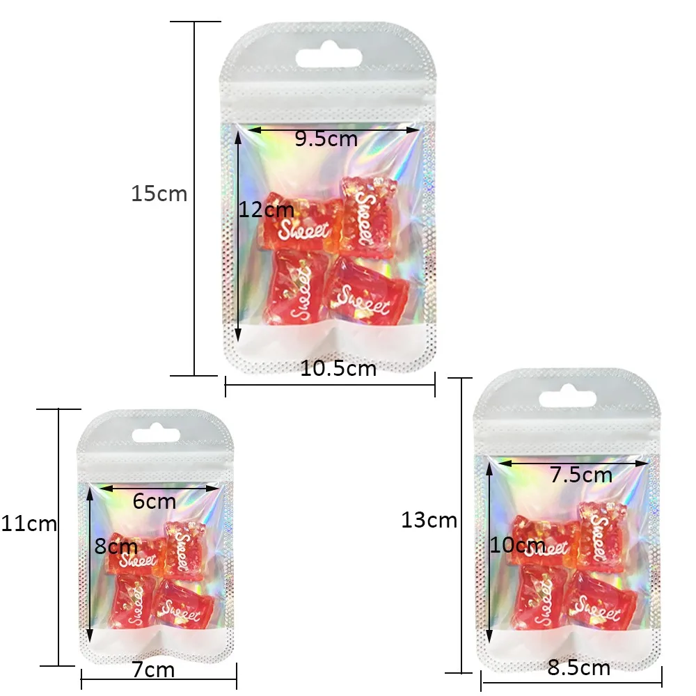 50Pcs /Lot Self-Sealing Laser Holographic Plastic Gift Bags For Jewelry Retail Storage Pouch Storage Packaging Organizer Bag