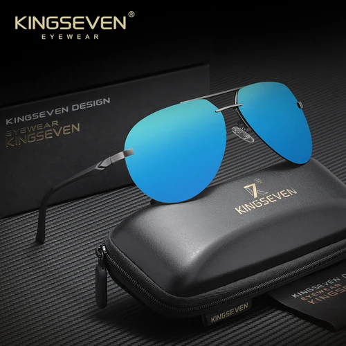 Imagen 2 del producto KINGSEVEN montura sin montura polarizada UV400 gafas de sol piloto marco de aluminio y magnesio para hombres gafas de sol