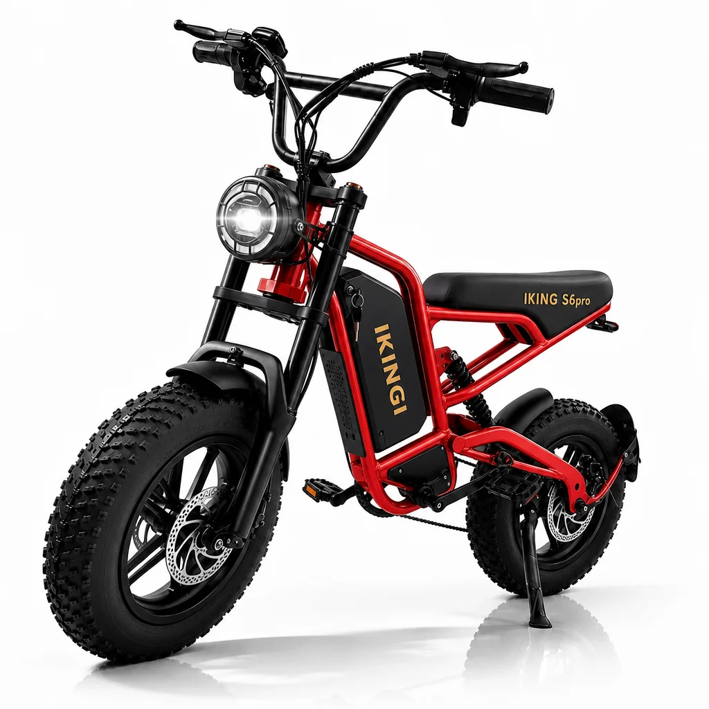 1000W Peak Electric Bike 48V 15AH 16" Fat Tire Off-Road E-Bike Full Suspension Adult Mountain Ebike with 1000LM Headlight