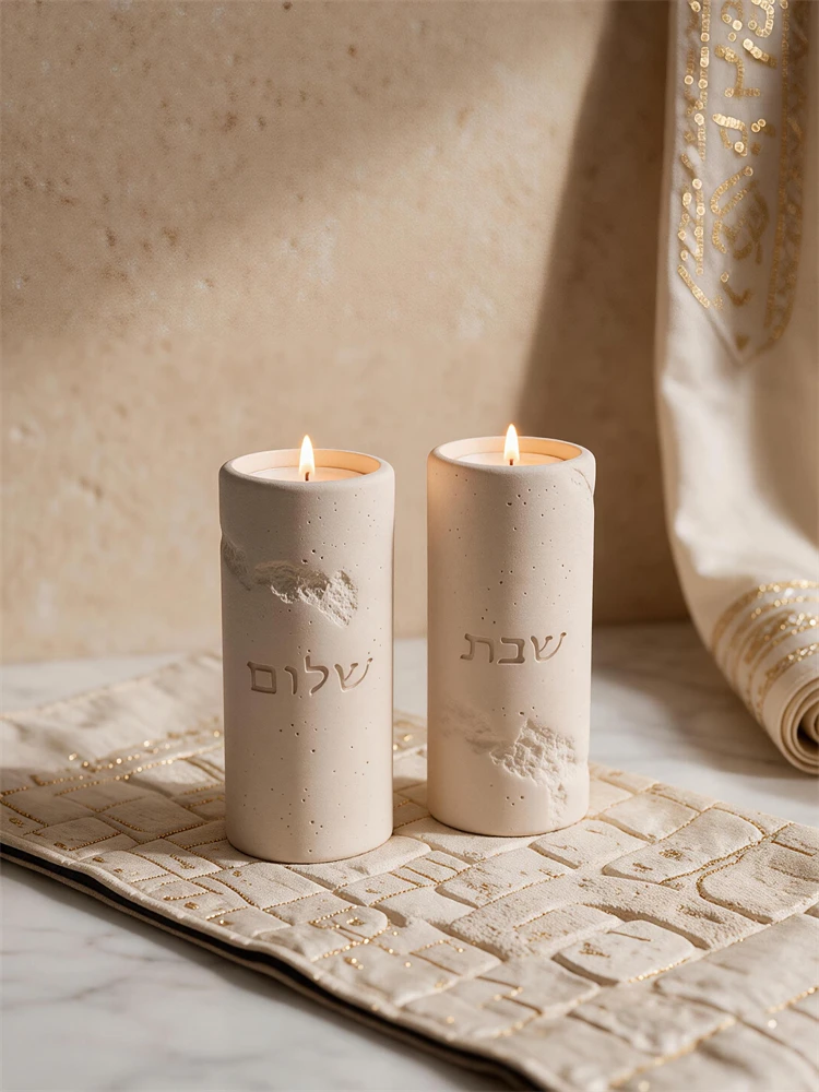 Jüdischer Segenskerzenhalter Silikonform Hebräische Shabbat Shalom Kerzenständer Teelichter Beton Gips Harz Silikonform – Detail 8