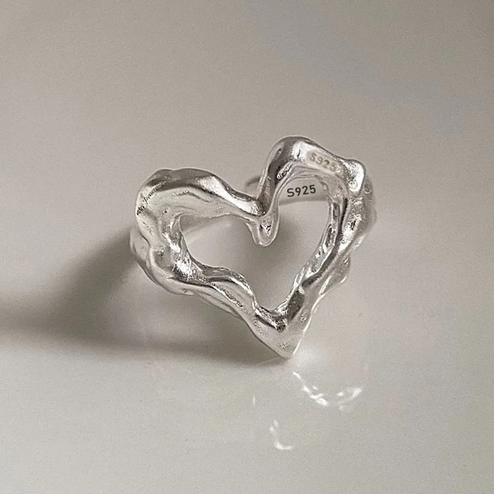 925 Sterling Silver Rings for Women Men Couple Minimalist Handmade Simple Heart Ring Party Jewelry Gift Prevent Allergy