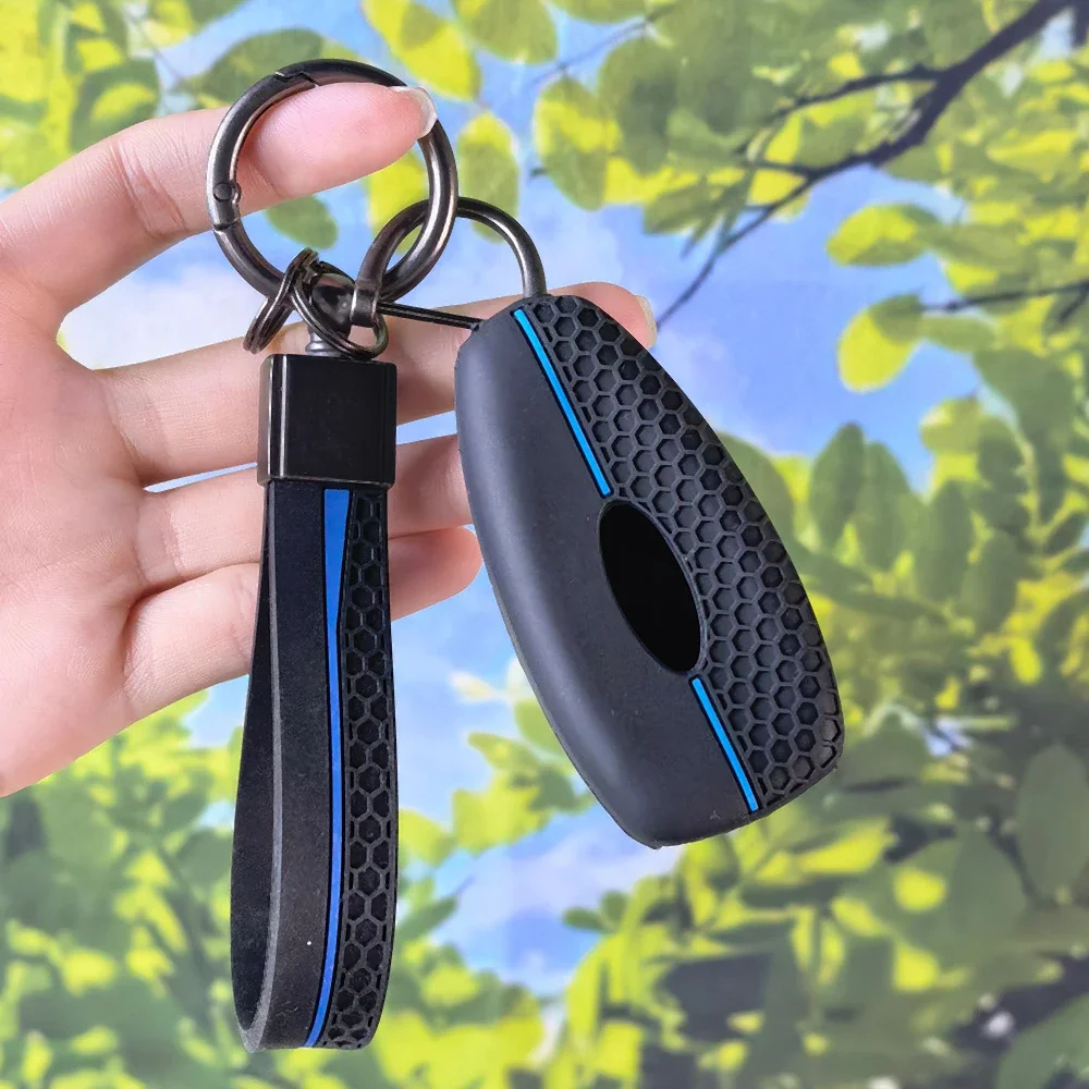 Textured Silicone Remote Key Case With Keychain for Ford ST‑Line Fiesta Focus Mondeo Ecosport Kuga Puma Edge Escape Fob Cover