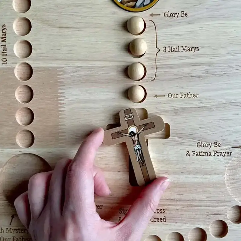 Tablero de madera inspirado en Montessori, tablero de Rosario de oración familiar, tablero de meditación de Iglesia portátil espiritual wooden rosary board