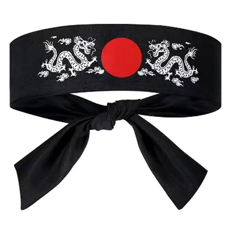 New Japanese Samurai Headband Sushi Chef Headscarf Martial Arts Accessory Black Red Multifunctional Cosplay Costume Accessories