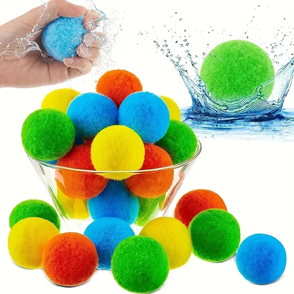 15PCS Reusable Sponge Water Balls Colorful  Adult Kids Sponge Water Bomb Splash Balloons Swimming Pool Summer Water Toy Games