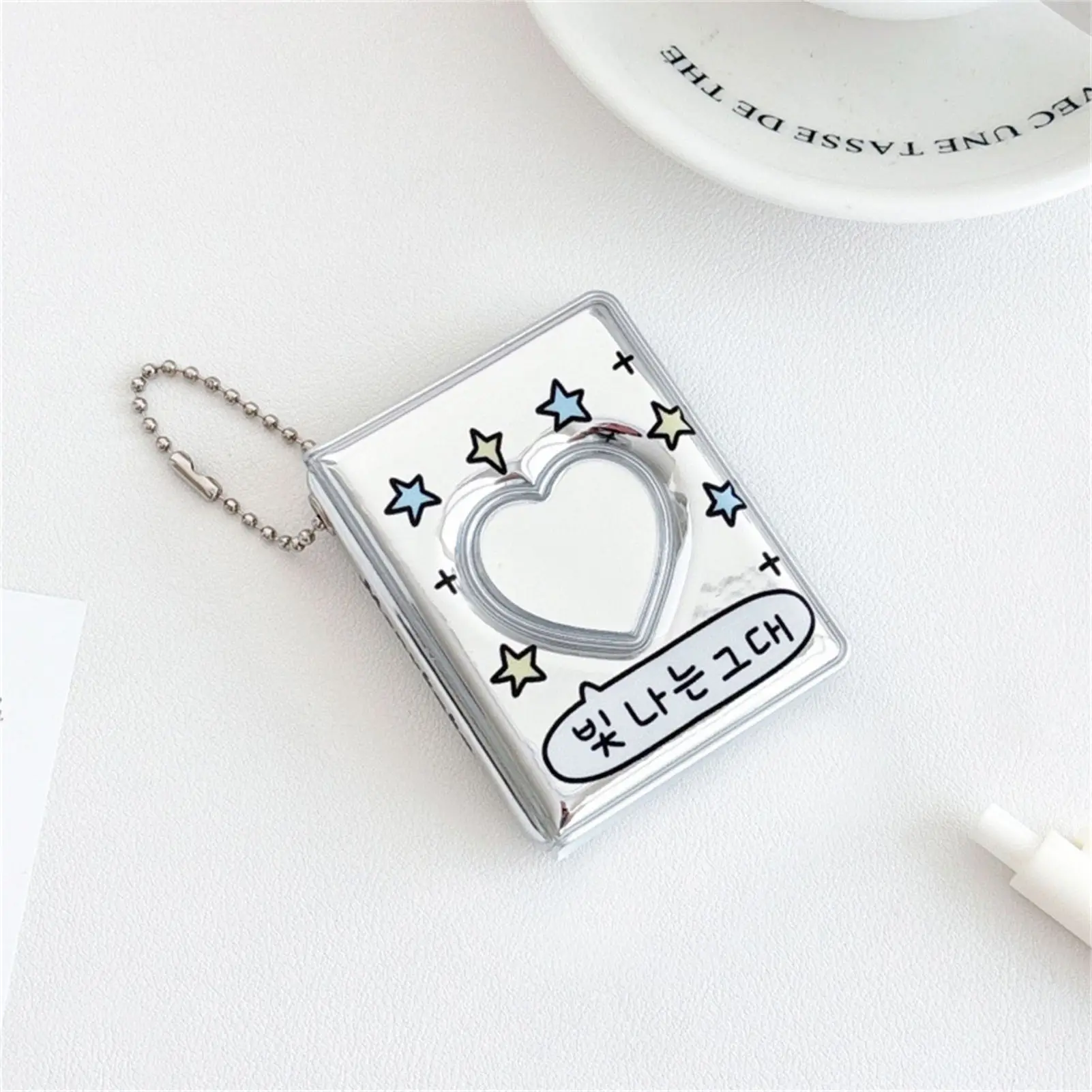 1pc Card Holder for Collectible Cards Silver Heart Shaped Kpop Photo Album ID Storage Portable Key Chain Pendant