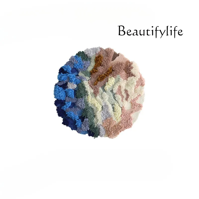 Stylish eye-catching, fixed-dyed ocean color! Handmade round rug bedroom irregular haute couture wool bedside rug