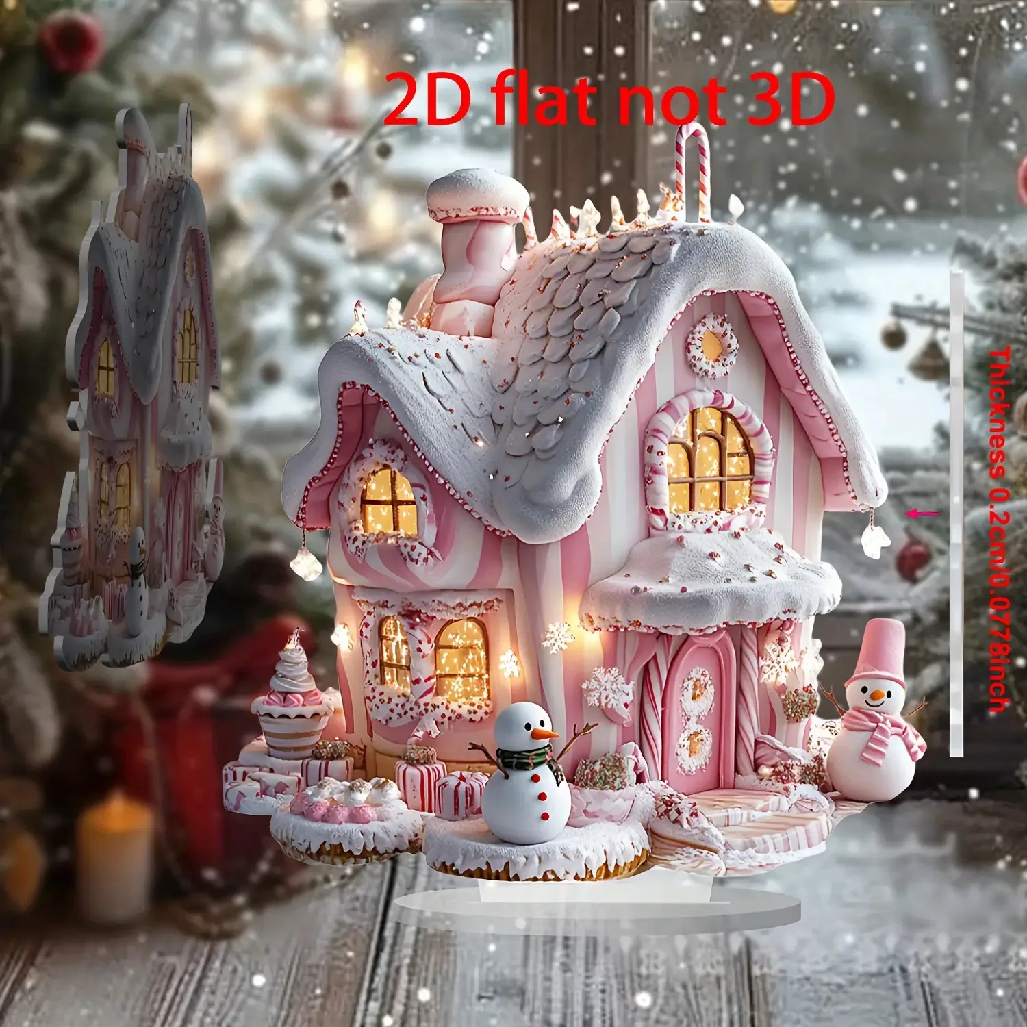 2D flache rosa Weihnachten Schneehäuse Plakette Acryl Desktop Dekoration Festival liefert Home Party Dekoration Weihnachtsgeschenke