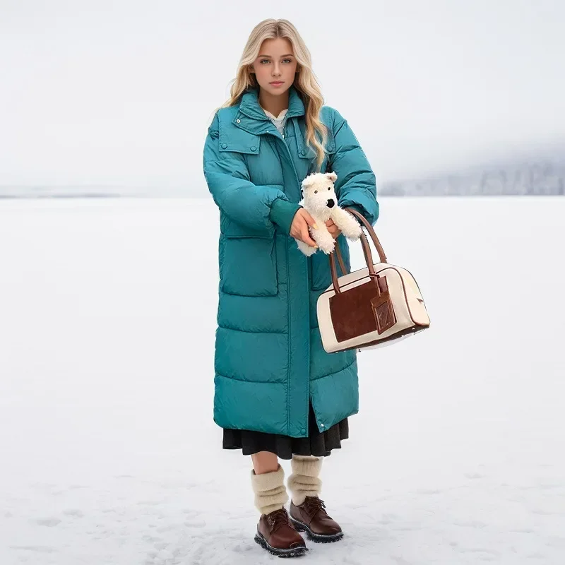 Frauen Lange Baumwolle Jacke Weibliche Einfarbig Hohe Kragen Warme Parkas Mäntel frauen Verdicken Warme Gepolsterte Jacke Oberbekleidung 2025