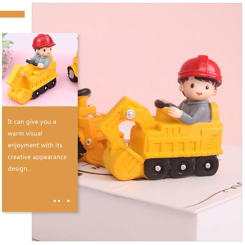 Engineering Truck Resin Cake Topper for Birthday Party – Cartoon Vehicle Decoration for Kids Cake & Table