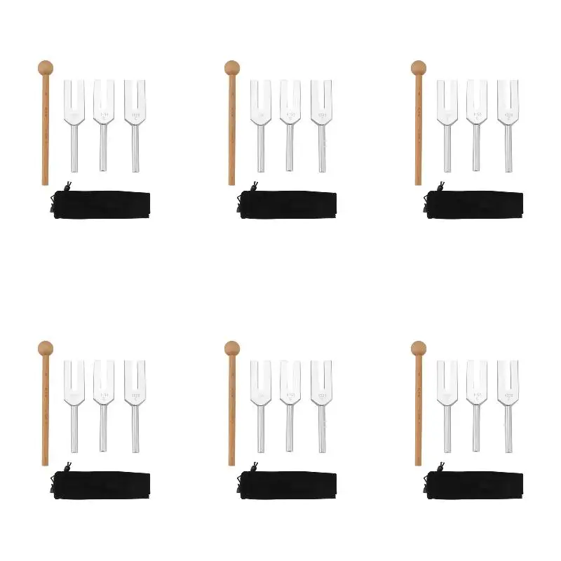 6Pack X(Tuning Forks Set 4096 Hz 4160 Hz 4225 Hz with Wooden Hammers and Cloth Bag Style 2