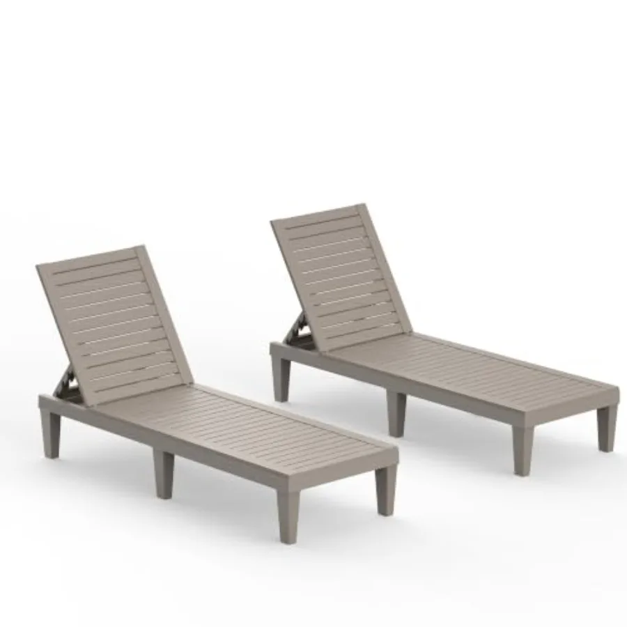 Outdoor Chaise Lounge Chairs for patio, garden, pool, beach; waterproof resin; classic grey; 5-position adjustable