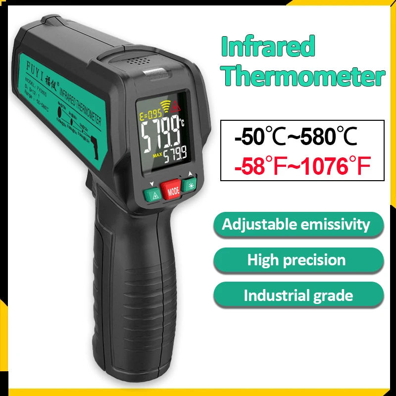 -50 ℃ ~ 580 ℃ ręczny cyfrowy termometr na podczerwień o wysokiej precyzji bezkontaktowy przemysłowy termometr cyfrowy LCD