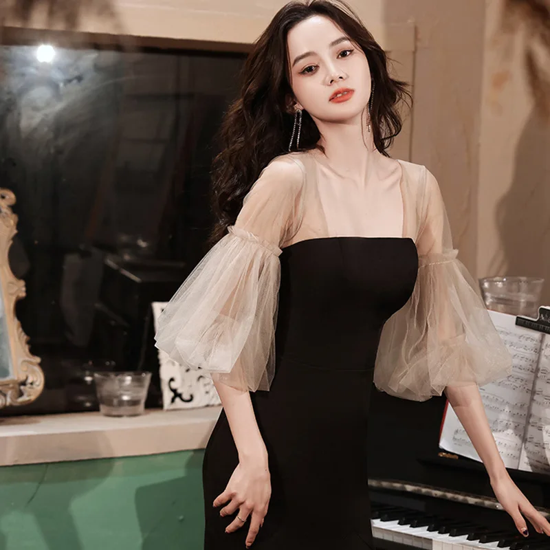 

Элегантное черное вечернее платье-русалка во французском стиле, облегающее, с квадратным вырезом, для вечеринок, простое, для дня рождения, выпускного вечера, для женщин