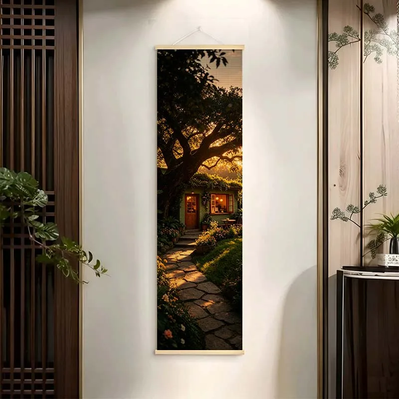 Home Decor Bamboo Scroll Wall Art Natural Linen Aesthetic Calm Serene UV Printed for Slow Living Focus Nook Study Hallway