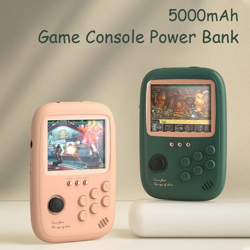 

Portable Power Bank with Built-in Cord Retro Nostalgic Two-person Handheld Game Console and Power Bank Two-in-one