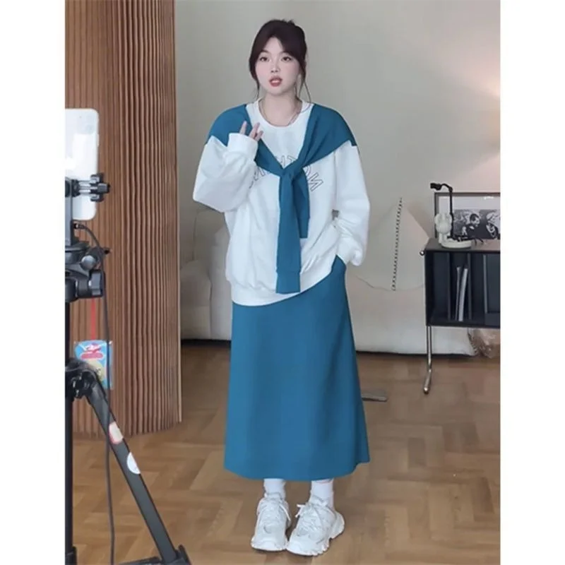 

plus Size Women's Casual round Ne Sweatirt Skirt Set Spring Autumn Loose Comfortable Two-Piece Set Large Size Faion