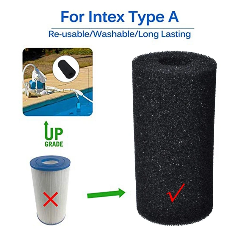 2 Pack Filter Sponge For Compatible With Intex Type A Reusable Washable Hot Tub Swimming Pool Cleaner Tool Compatible