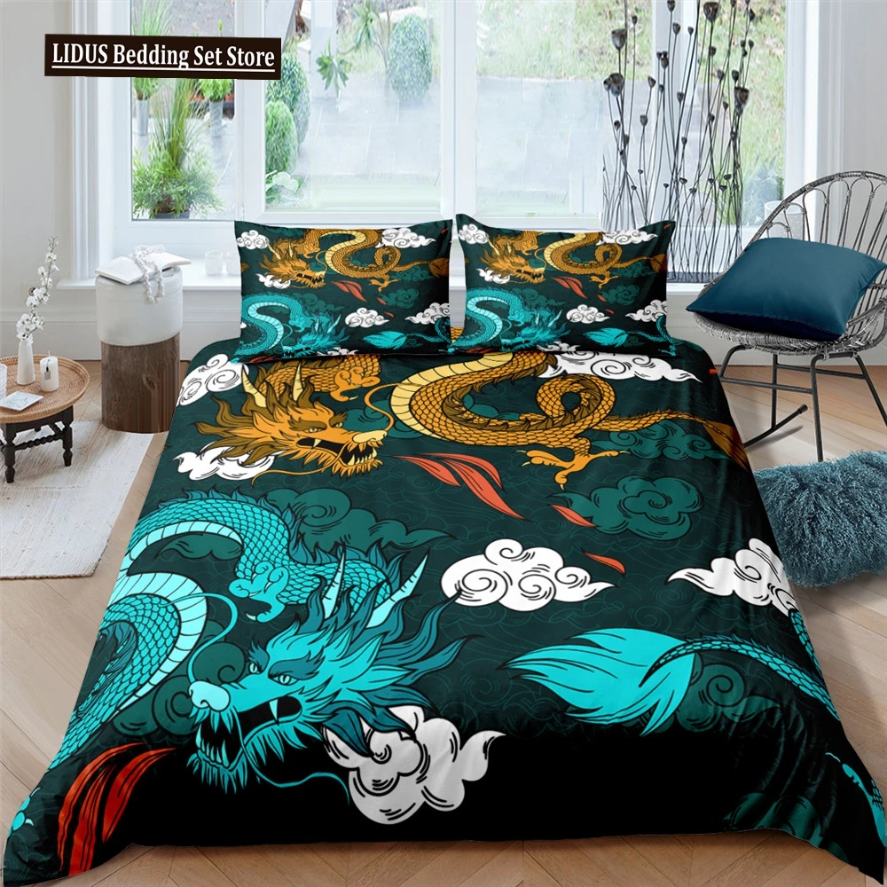 

Dragon Duvet Cover Set 3D Print Dragon With Cloud Pattern Chinese Ancient Mystery Animals For Boys Girls Polyester Bedding Set