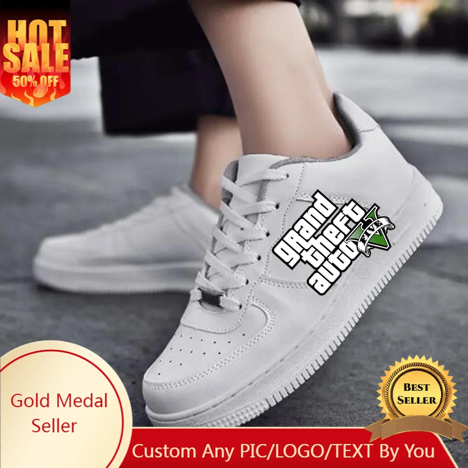 Grand Theft Auto V 5 AF Basket Uomo Donna GTA Sport Corsa Appartamenti di alta qualità Force Sneakers Lace Up Mesh Scarpa personalizzata