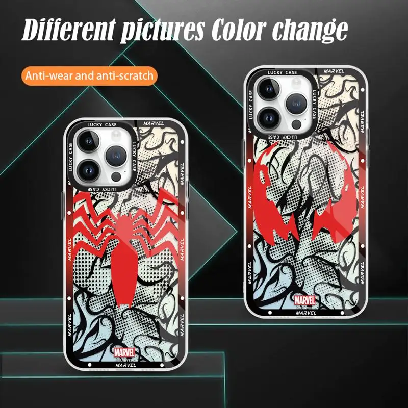 Gradient Color Matte Case for iPhone 15 14 13 12 11 pro Max XS XR X 7 8 Marvel Spiderman Venom LOGO Iridescent Laser Clear Cover