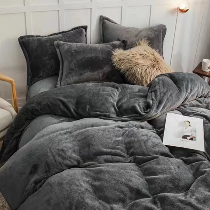 1Pc Solid Color Milk Velvet Quilt Cover Simple Flannel Duvet Cover for Autumn Winter Skin-Friendly Warm Bedding for Single Queen