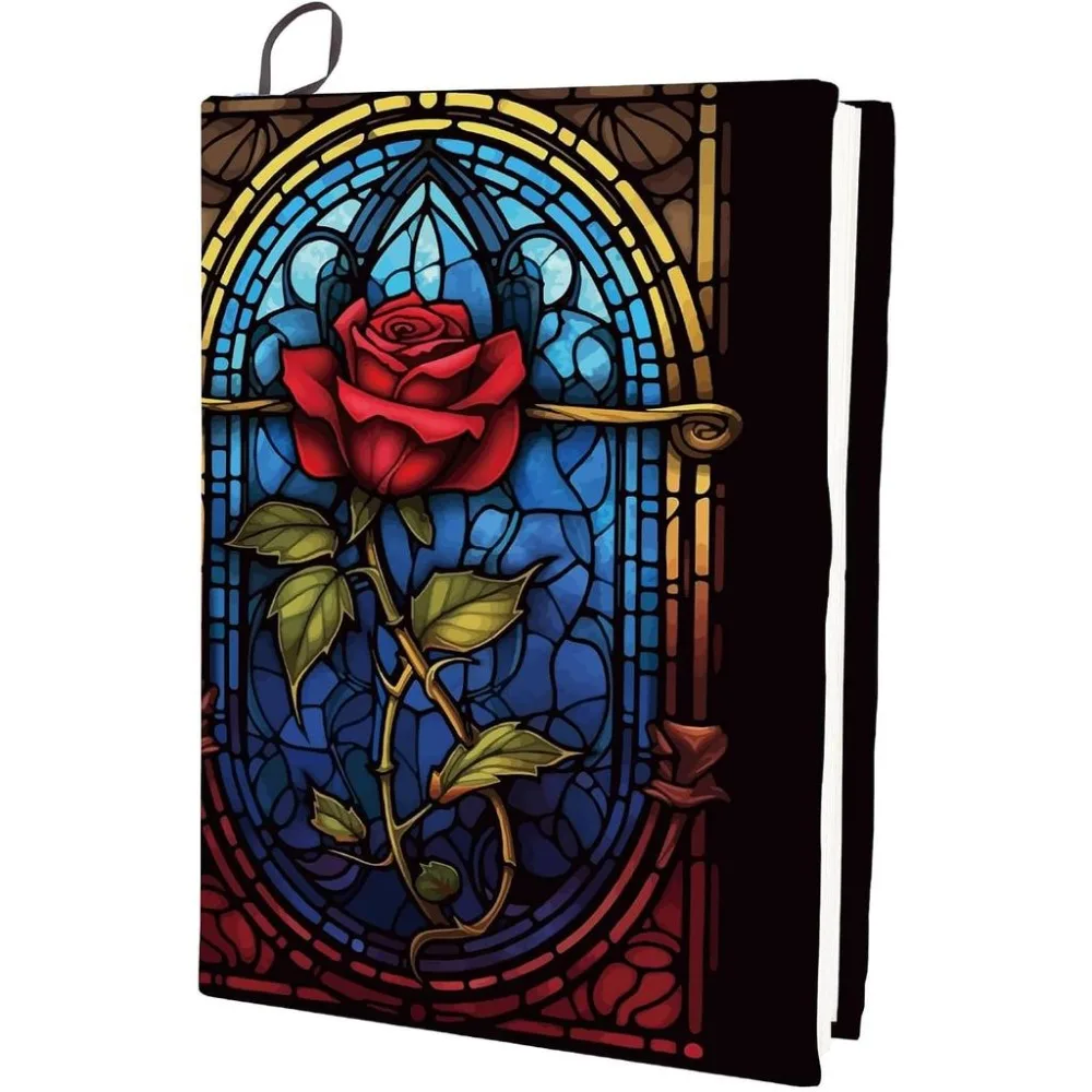 Gothic Style Book Cover Coloured Glass Rose Durable Study Accessory Stretchable Elastic Notebook Polyester Sleeve Protector