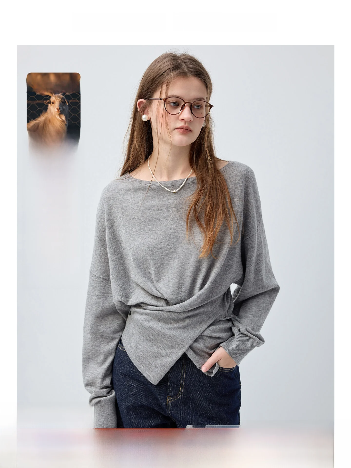 

Rui plus Size Women's Woolen Knitted Long Sleeve Loose Fitting Slimming Top Casual Spring Wear for Plump Women