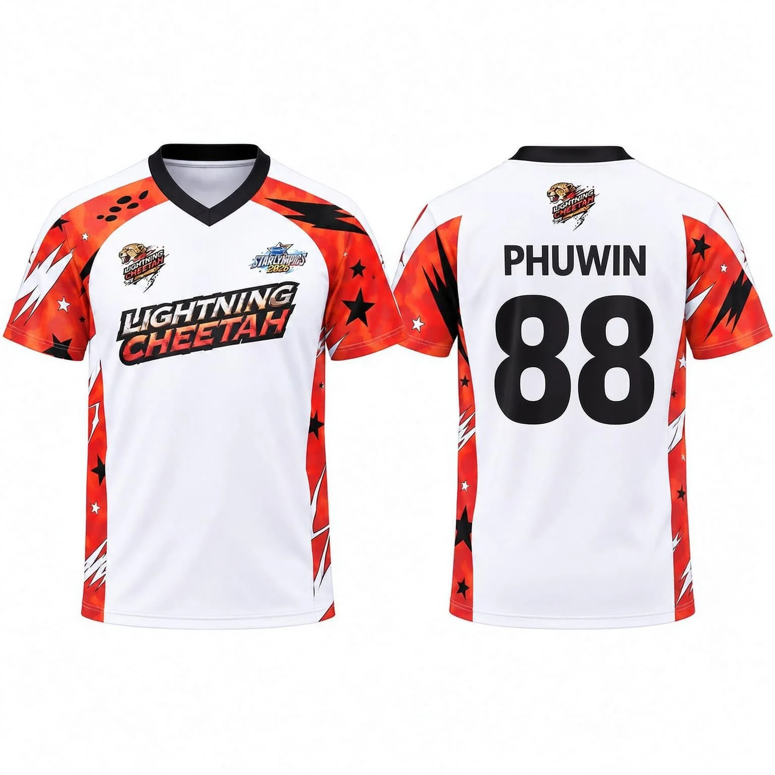 Gmmtv Starlympics 2026 Lightning Cheetah Trikot Thailand Fans Sport Unisex V-Ausschnitt T-Shirt Damen T-Shirt Herren T-Shirt Rotes Team-Trikot – Detail 8