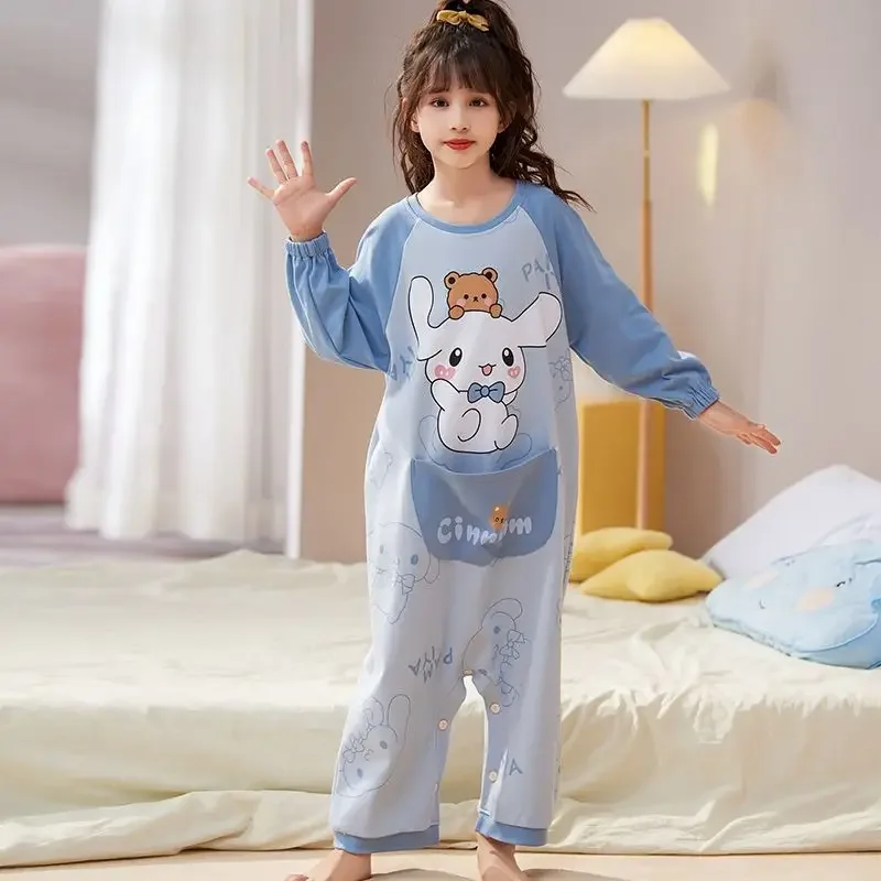 Hello Kitty Cinnamoroll Kuromi My melody parent-child children\'s pajamas cotton long-sleeved jumpsuit cute thin home clothes