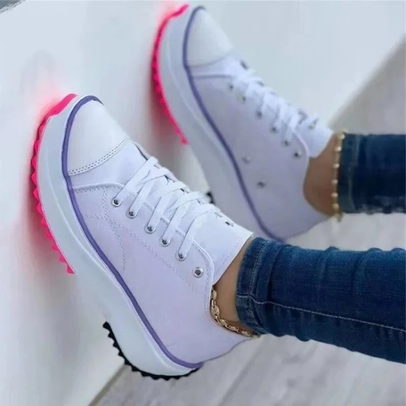 Summer New Women Fashion Casual Shoes Plus Size 42 Woman Platform Canvas Breathable Sport Shoes Female Lace Up Tennis Sneakers