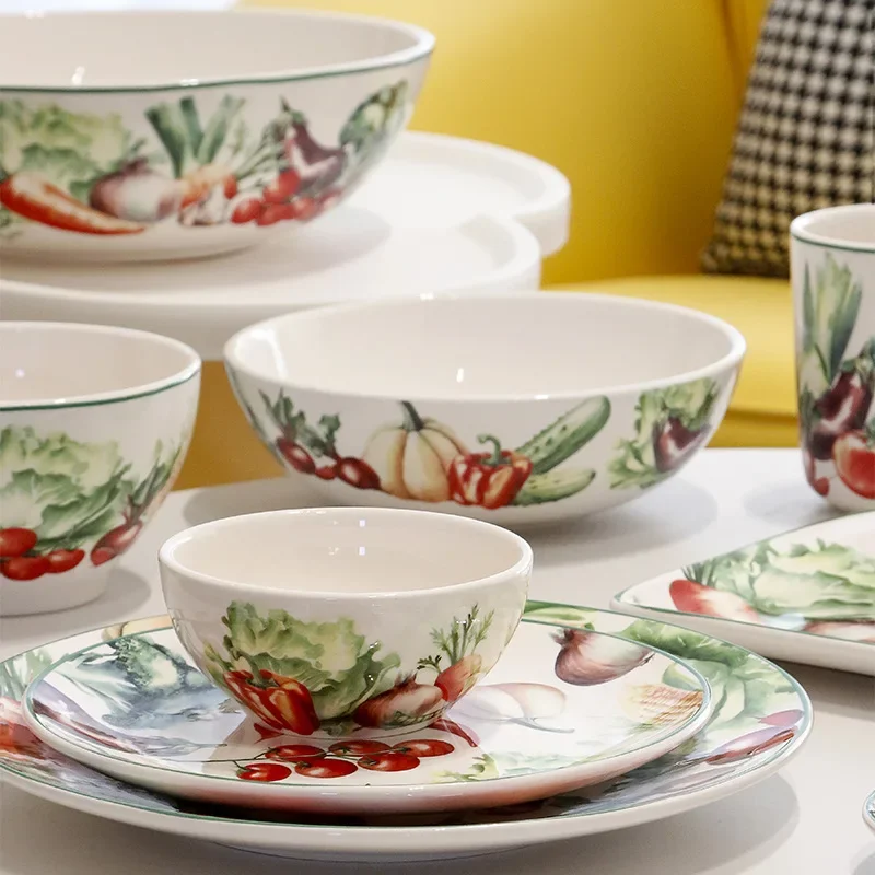 American Creative Vegetable Plate Garden Style Personality Ceramic Steak Pasta Plate Underglaze Color Salad Bowl Set