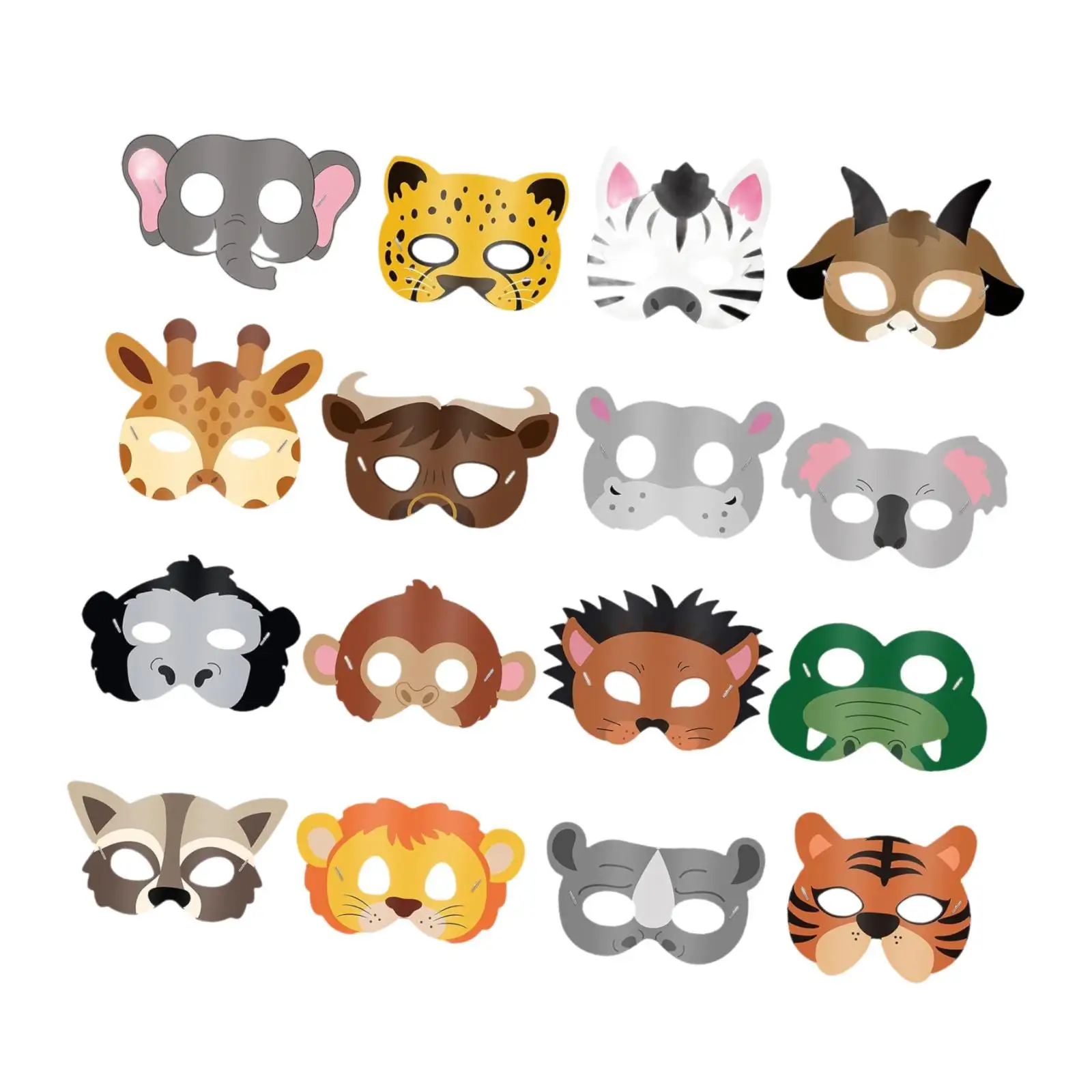 16Pcs Animal Face Mask Photo Prop Easy to Wear Jungle Animal Mask for Child Kids