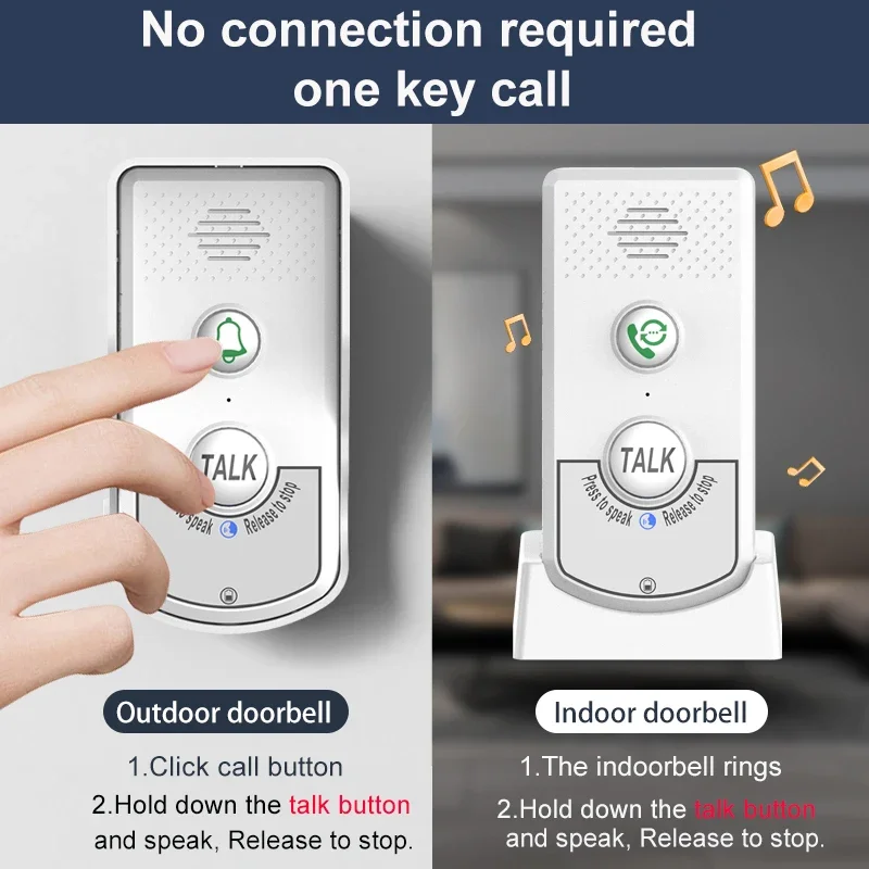 Wireless Intercom Doorbell 1KM Long Range Hand Free 2-Way Audio Door Bell Remote Unlocking Waterproof Door Phone with Chime