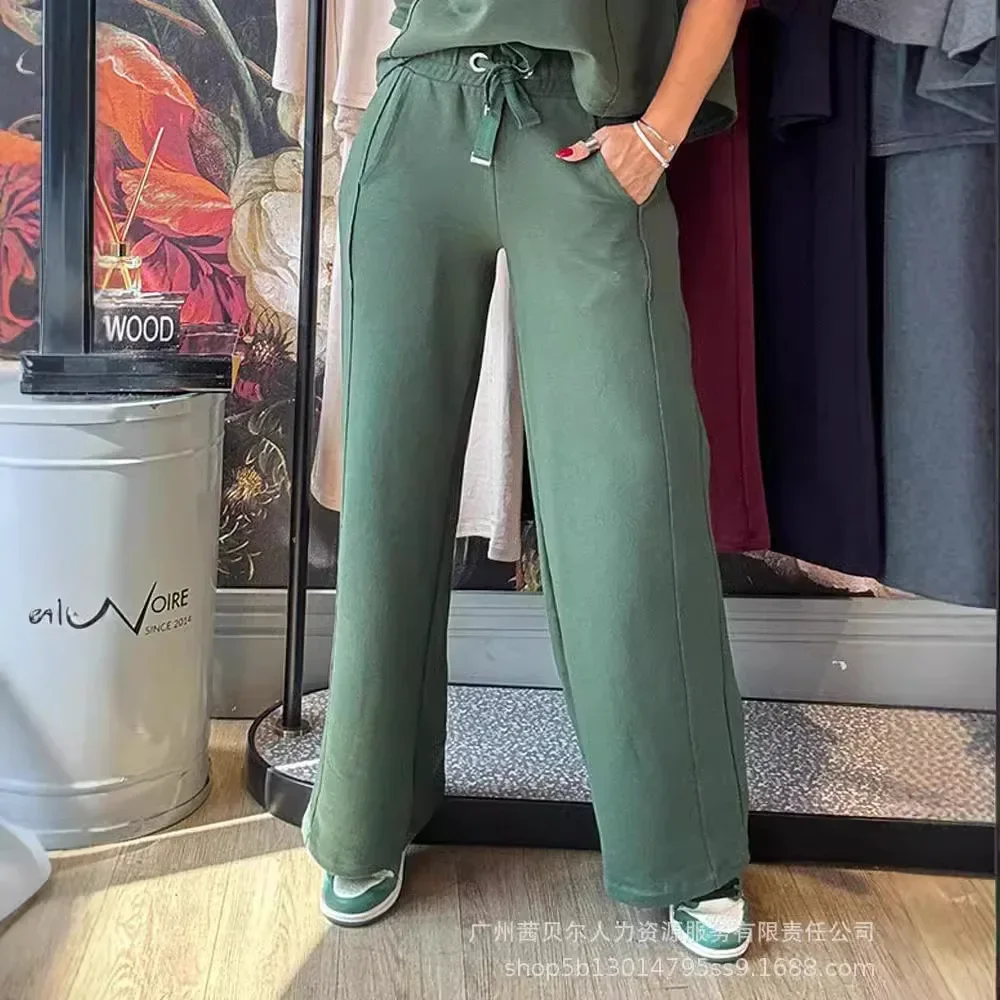 Women Spring Summer 2PCS Turtleneck Half Sleeve Top & Pocket Design Pants Set