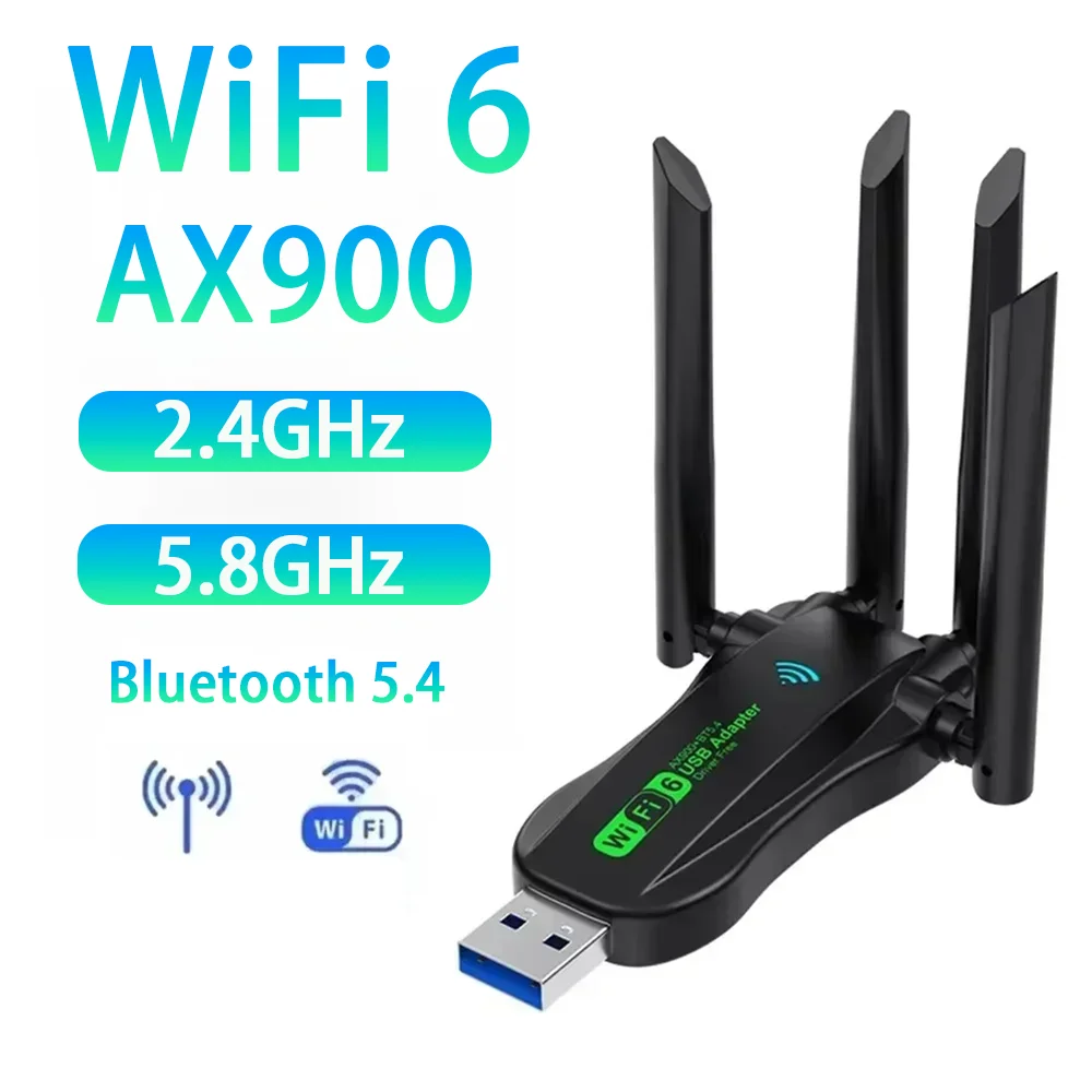 

Сетевая карта Wi-Fi 900 Мбит/с, двухдиапазонный 2,4G + 5 ГГц, Bluetooth 5,4, Wi-Fi6, USB, 4-антенный драйвер, бесплатный беспроводной приемник для WIN 10/11