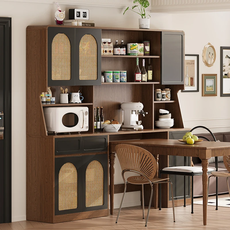 

Solid wood dining side cabinet can be embedded in the dining table, ancient tea cabinet rattan locker, living room retro high