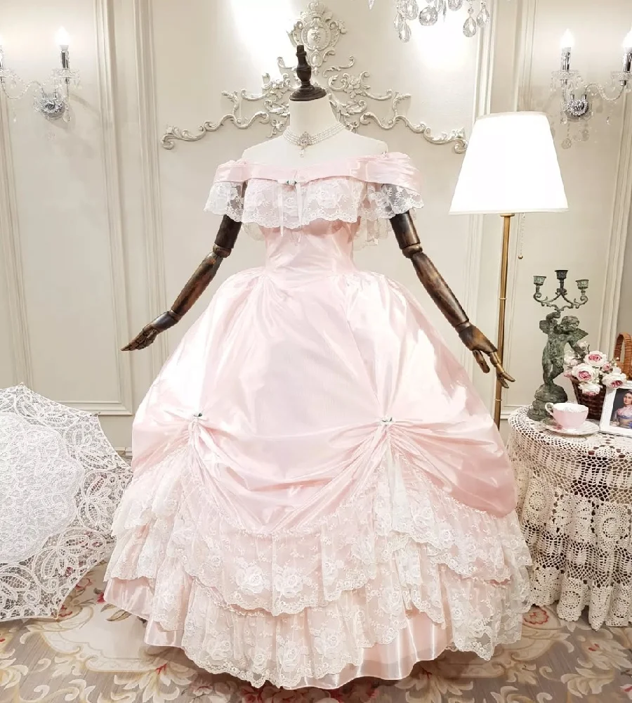 레이스와 빅토리아 핑크 웨딩 드레스 중세 로코코 신부 드레스 공작 부인 우아한 마법사 고딕 신부 가운 2025 맞춤형