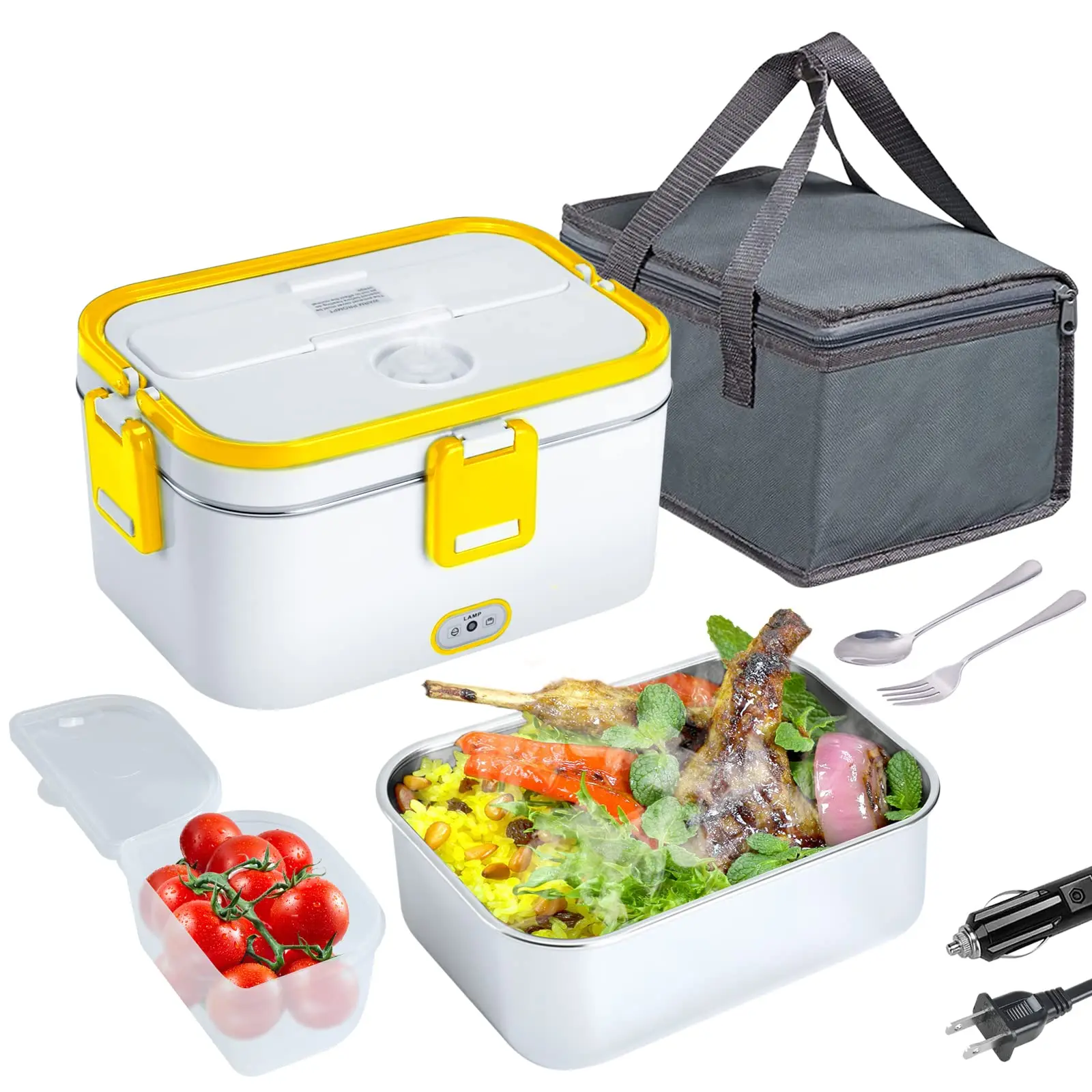 Electric Lunch Box 60W Food Heater 2-in-1 Portable Leakproof Heated Lunch Box for Car/Truck/Office with Insulated Carry Bag