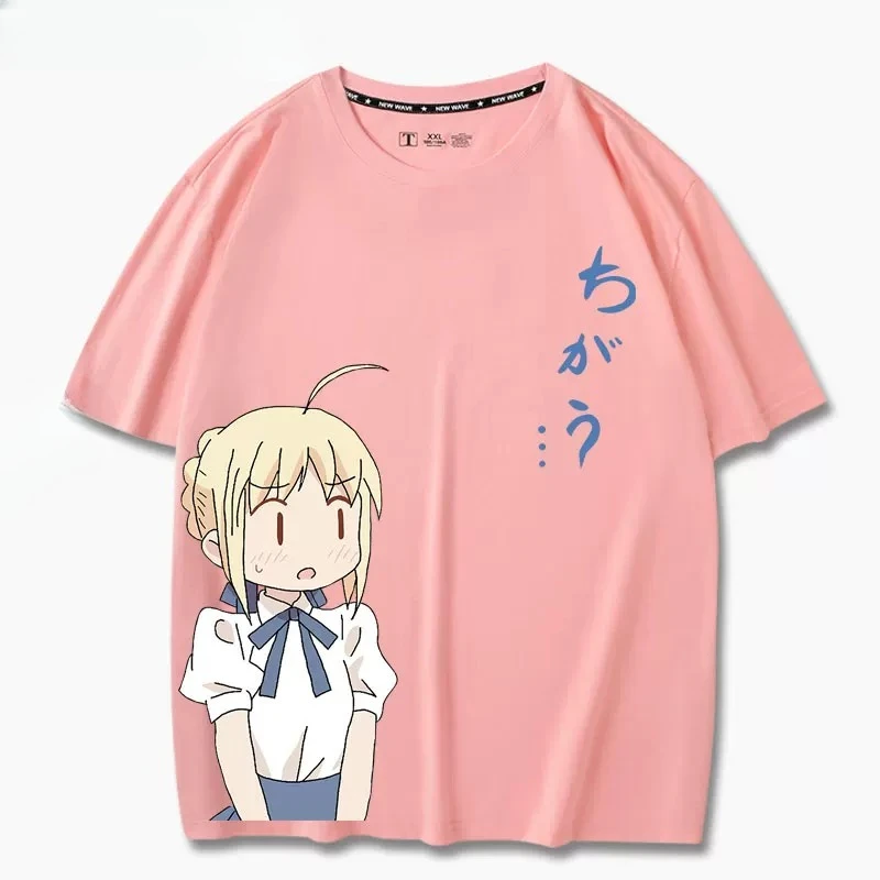 Anime Fate Zero Fate/stay Night Saber Short Sleeve Street Hip Hop Fashion T-shirt Comfortable Casual Oversized Cosplay Tees